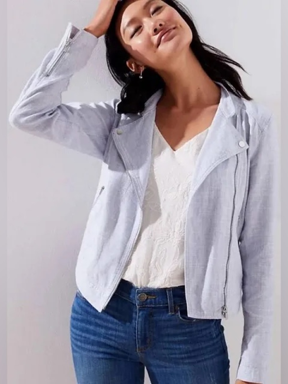 LOFT Light Gray Moto-Style Jacket